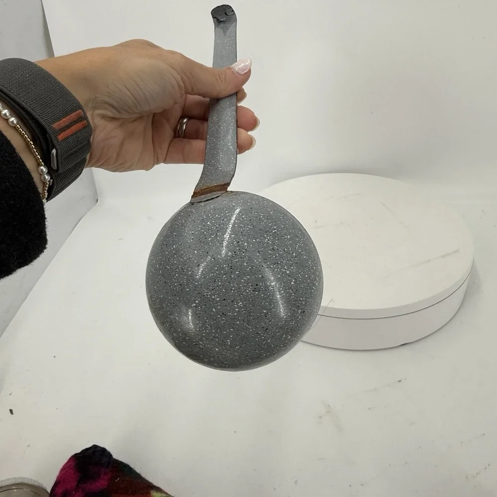 Vtg Gray Speckled Graniteware Enamel Ladle Long Hook Handle Primitive Kitchen
